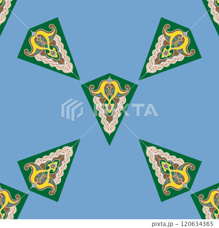 Geometric Seamless Pattern Arabesque. Decorative Asian Folk Seamless Pattern. Ethnic Ornament, Kyrgyz, Kazakhs, Bashkirs, Tatars, Yakut, Mongols 120634365