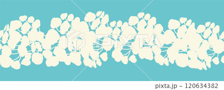 Decorative seamless vintage pattern in classic style with flowers and branches. Silhouettes of flowers, Two-color horizontal ornament in pastel colors, border 120634382