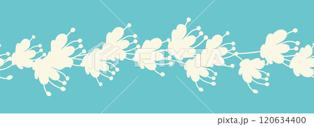 Decorative seamless vintage pattern in classic style with flowers and branches. Silhouettes of flowers, Two-color horizontal ornament in pastel colors, border Decorative seamless vintage pattern in classic style with flowers and branches. Silhouettes of flowers, Two-color horizontal ornament in pastel colors, border 120634400