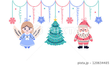 Christmas garland with doodle style toys. Christmas garland with doodle style toys. 120634485