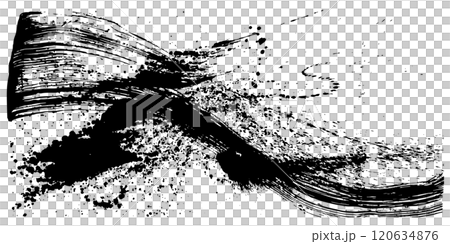 Wave splash, ink material, hand-drawn brush illustration 120634876