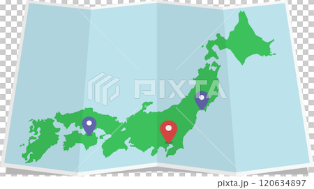 有摺痕的日本地圖 120634897