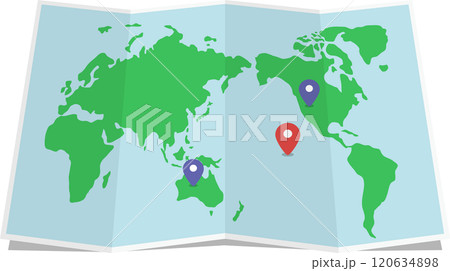 折り目のついた世界地図 120634898