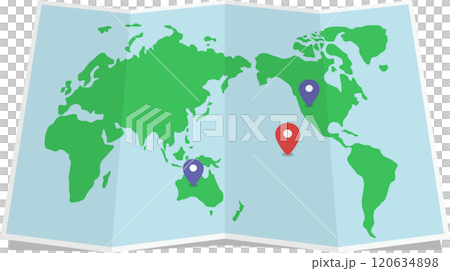 折り目のついた世界地図 120634898