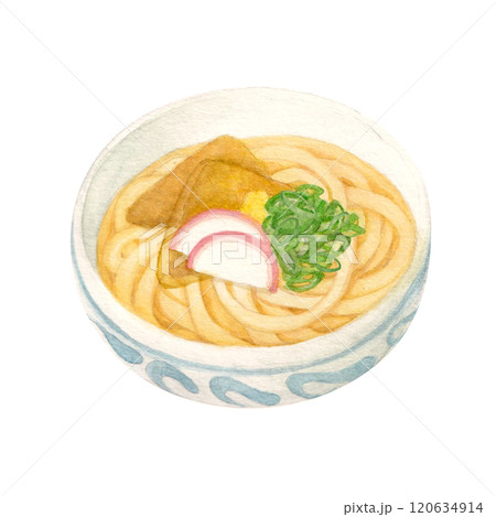 水彩で描いたきつねうどんのラスターイラスト 120634914