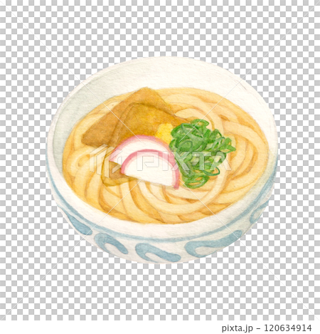 水彩で描いたきつねうどんのラスターイラスト 120634914