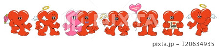 Retro heart character sticker. Groovy love icon 120634935