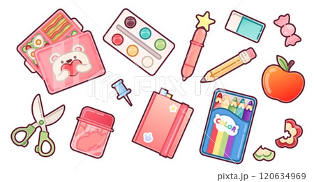 Cute back to school stationery sticker icon set Cute back to school stationery sticker icon set 120634969