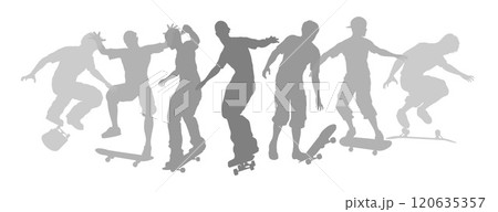 Skateboarder Skateboarding Silhouette People Set Skateboarder Skateboarding Silhouette People Set 120635357