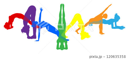 Yoga Pilates Poses Women Silhouettes Concept 120635358