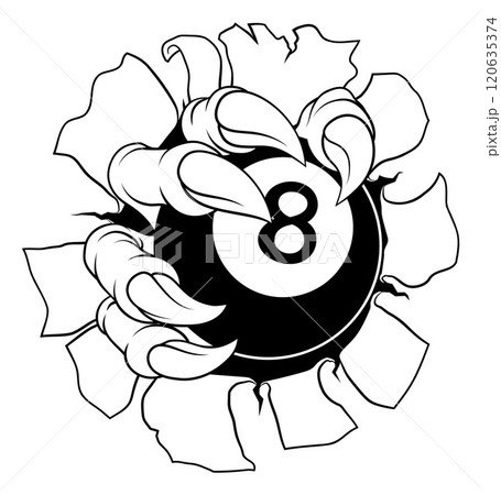Pool Black Eight Ball Claw Cartoon Monster Hand 120635374