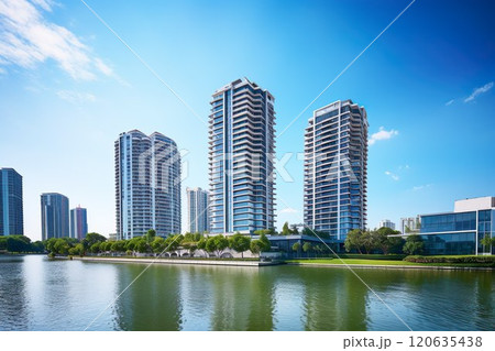 川沿いの高層マンションイメージ03 120635438