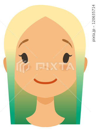 A cartoon girl with green hair and a smile 120635714