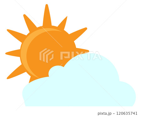 A cartoon sun is shining on a cloudy day A cartoon sun is shining on a cloudy day 120635741