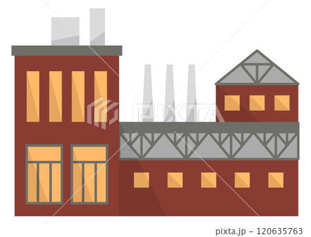 A large brick building with a lot of windows and a roof 120635763