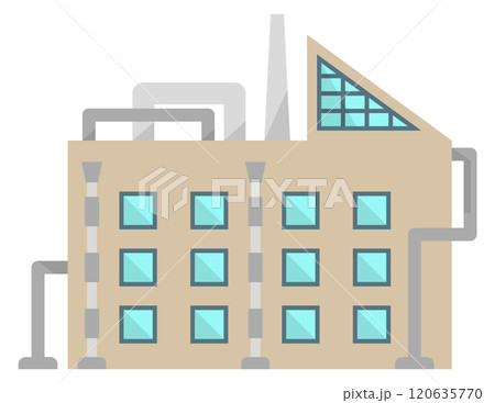 A large building with many windows and a slanted roof 120635770