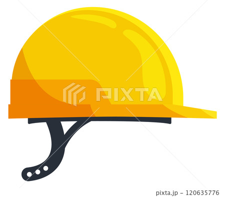 A yellow hard hat with a black strap 120635776