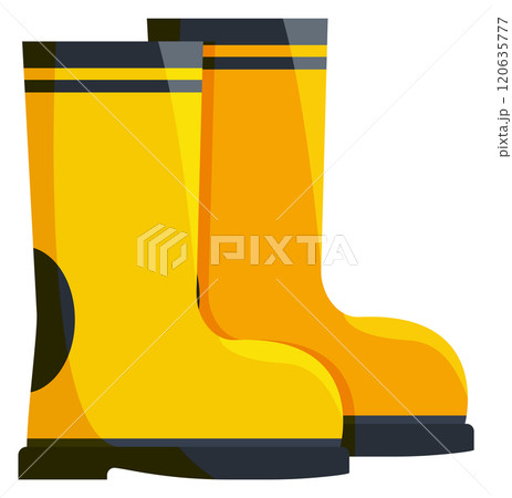 Two yellow rain boots with black stripes Two yellow rain boots with black stripes 120635777