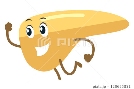 A cartoon character with a yellow body and a smiling face 120635851