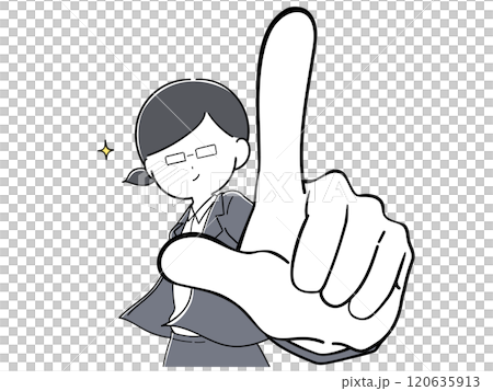 Close-up of pointing! A female office worker with glasses Close-up of pointing! A female office worker with glasses 120635913