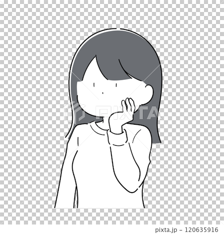 A simple girl with her hand on her cheek A simple girl with her hand on her cheek 120635916