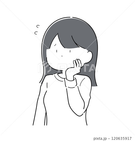 頬に手をあてて困るシンプルな女の子 120635917