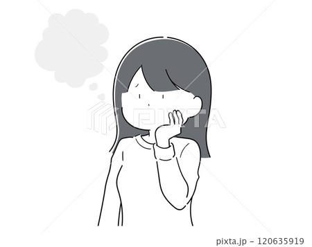 頬に手をあてて考え事をするシンプルな女の子 頬に手をあてて考え事をするシンプルな女の子 120635919