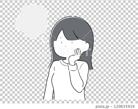 頬に手をあてて考え事をするシンプルな女の子 頬に手をあてて考え事をするシンプルな女の子 120635919