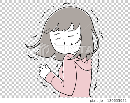 一個女孩向後看去，渾身發抖，因為她太害怕了 120635921