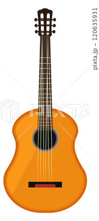 A guitar is shown in a cartoon style with a white background A guitar is shown in a cartoon style with a white background 120635931