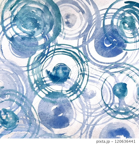 青い水紋、雨の水紋、青い水滴、水の波紋、青の滲み、波紋の水彩画、水彩背景画、顔彩で描いた水紋、水墨画 青い水紋、雨の水紋、青い水滴、水の波紋、青の滲み、波紋の水彩画、水彩背景画、顔彩で描いた水紋、水墨画 120636441
