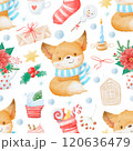Watercolor Christmas seamless pattern winter background. Can be used for wrapping paper, textile, wallpaper, cards. 120636479