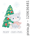 Christmas Watercolor Card Hand Drawn Kitty 120636481