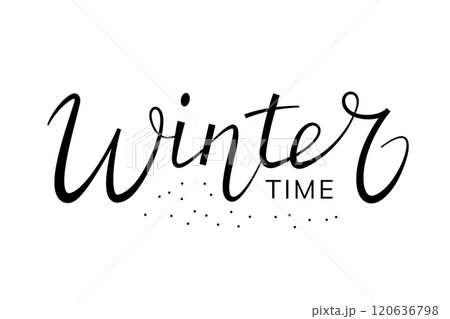 "Winter time" handwritten lettering with dots. Isolated text on white for design postcard, poster, banner 120636798