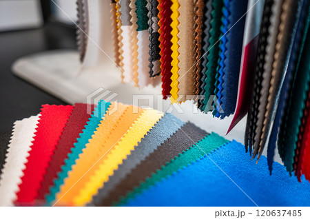 Set of colorful fabric swatch material collection 120637485