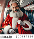 Portrait of smiling Santa Claus in luxurious cabin of his plane. Santa flies for Christmas holidays 120637556