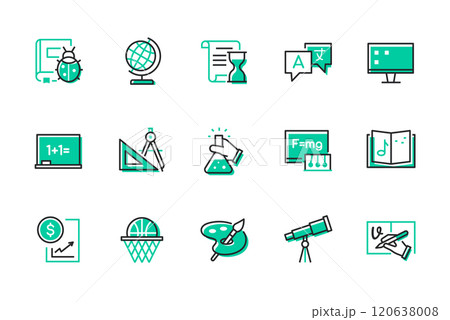 Education and school subjects - set of line design style icons