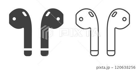 Wireless earphones icon symbol. set. Bluetooth ear pods logo sign silhouette. Cordless earbuds. Audio gadgets music devices. Phone accessories. Vector illustration. Isolated on white background. 120638256
