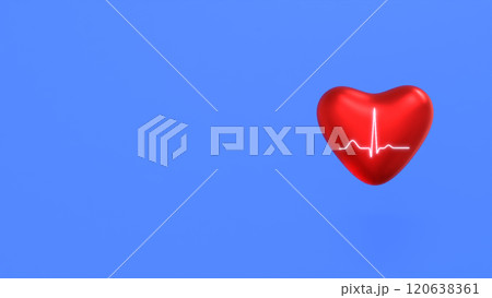 Heart and ECG line inside, blue background, space for text, banner 120638361