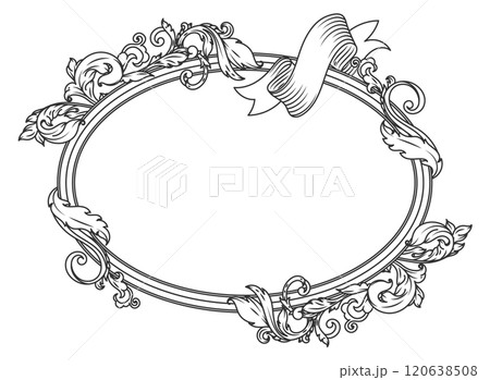 A white frame with a ribbon and leaves 120638508