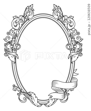 A white frame with a ribbon and leaves 120638509