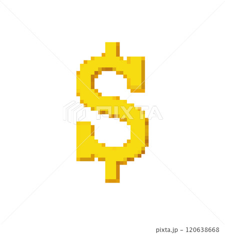 Golden Dollar Sign. Pixel Art Style. Currency Icon in Pixelart. Isolated Vector Illustration 120638668