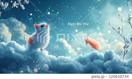 新年の挨拶Happy New Yearをする雪だるま 120638734