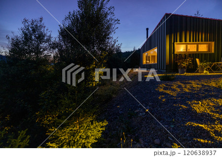 Evening View of Modern Cabin 120638937