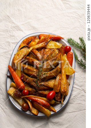 Baked chicken fillet on the bone, an alternative to holiday turkey for the holidays 120639444