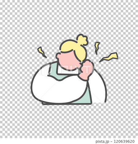 A simple line drawing of a woman suffering from stiff shoulders 120639620