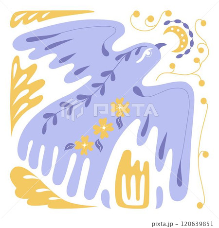 Folk ornamental bird and flowers. Best for greeting card. Template vector illustration. 120639851