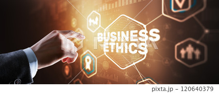 Business man writing business ethic concept on virtual screen Business man writing business ethic concept on virtual screen 120640379