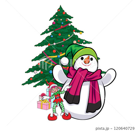 merry christmas santa and snowman reindeer elf in pop art comic style 120640729