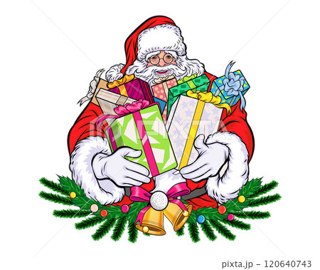 merry christmas santa and snowman reindeer elf in pop art comic style merry christmas santa and snowman reindeer elf in pop art comic style 120640743